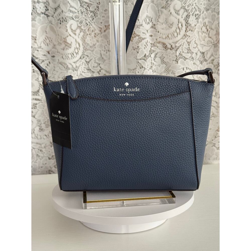 Kate Spade Monica Small Crossbody Polished Blue Pebbled Leather